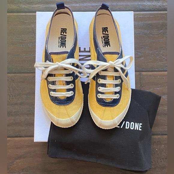 NEW in Box RE/DONE 90s Low Top Sneakers Yellow Canvas/Navy Leather Trim Size 38 - Picture 10 of 10